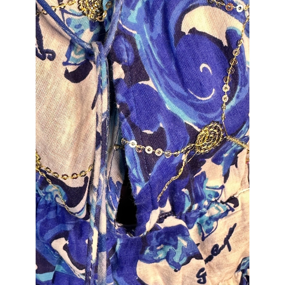 NWT ANTICA SARTORIA Blue White Printed Halter Maxi Dress One Size - Picture 10 of 11
